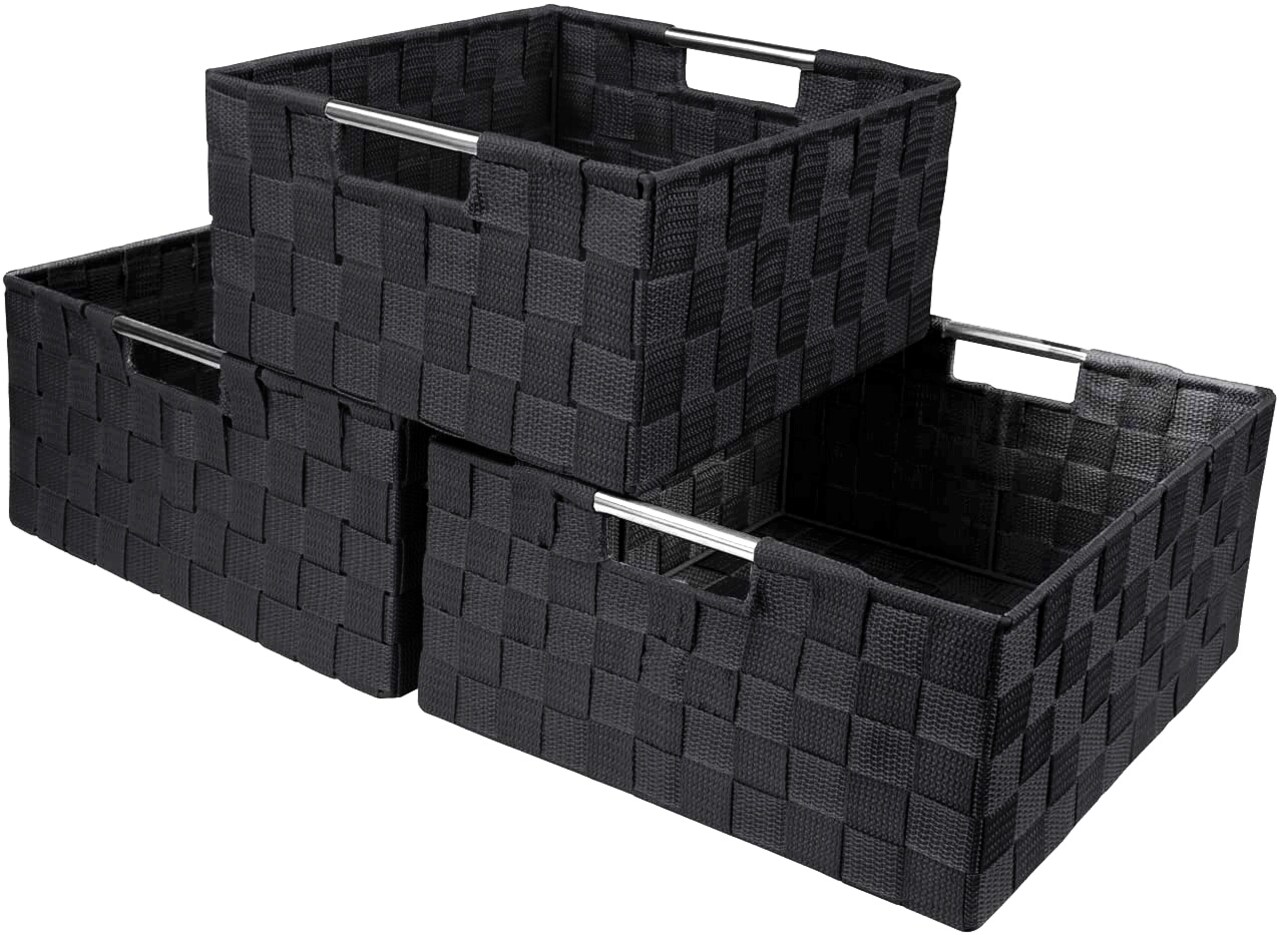 Sorbus Woven Storage Basket, Tote Container Organizer Set, Stackable Bins for Shelves and Cubbies with Built-In Carry Handles